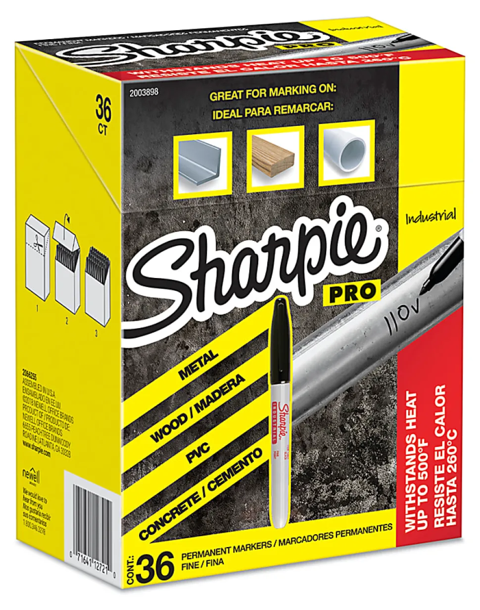 Sharpie® Industrial Permanent Markers, Fine Tip, Black, Pack Of 36