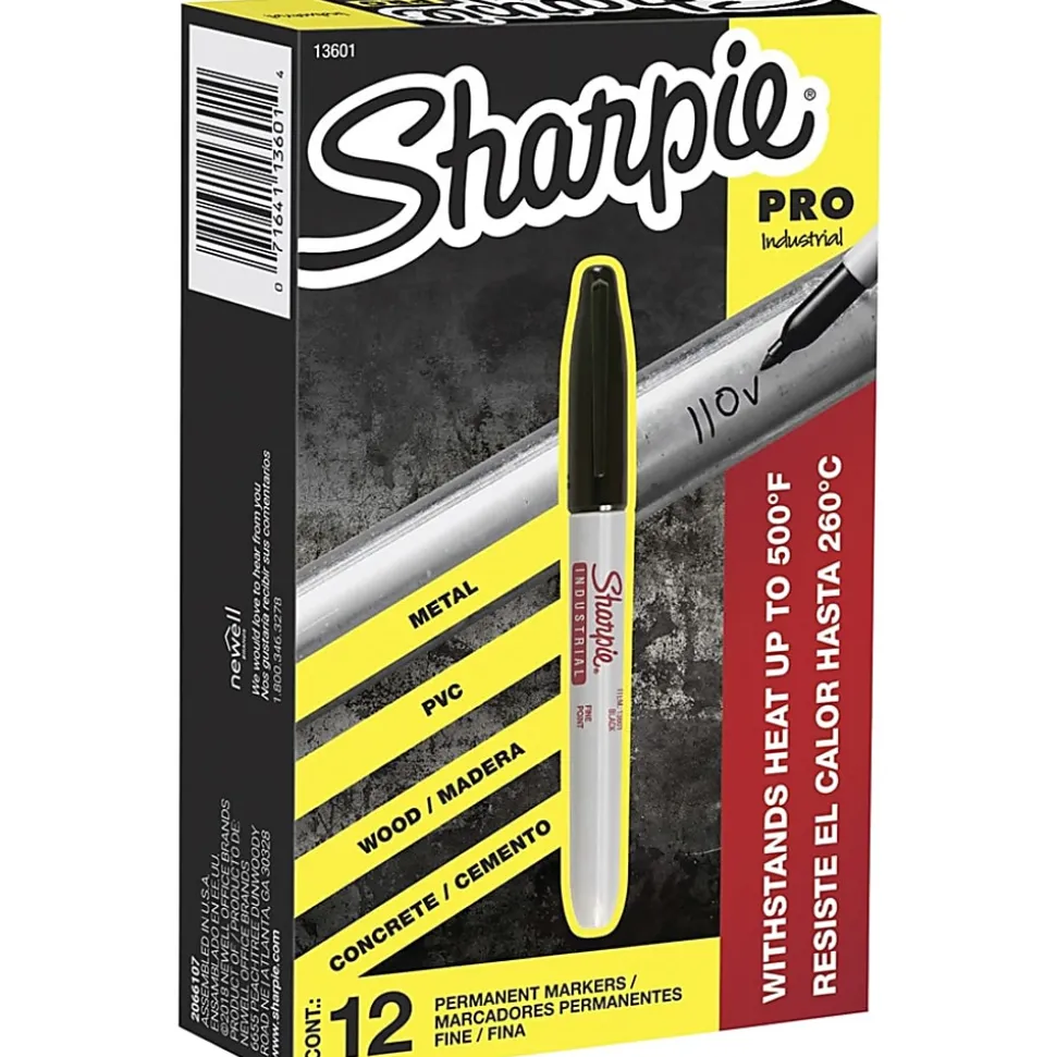 Sharpie® Industrial Permanent Markers, Fine Point, Black, Pack Of 12