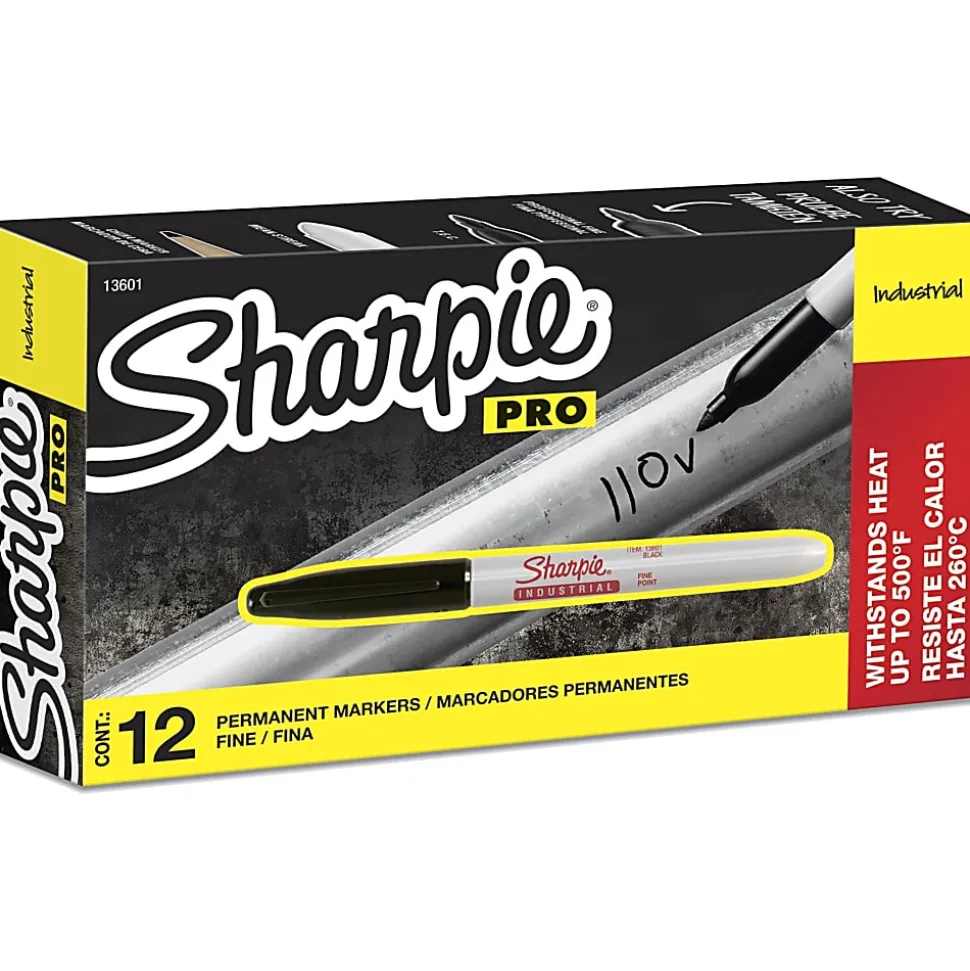 Sharpie® Industrial Permanent Markers, Fine Point, Black, Pack Of 12