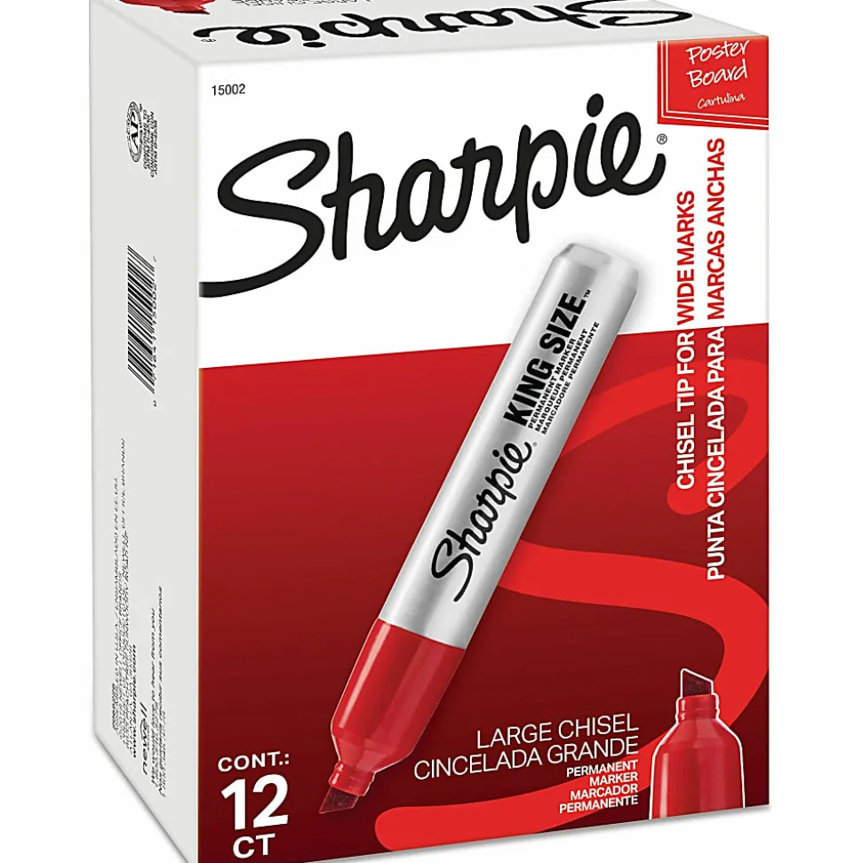 Sharpie® King-Size Permanent Markers, Chisel Point, Red Ink, Pack Of 12 Markers