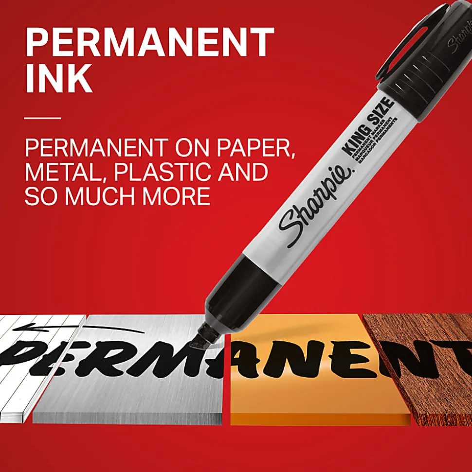 Sharpie® King-Size Permanent Markers, Chisel Point, Red Ink, Pack Of 12 Markers