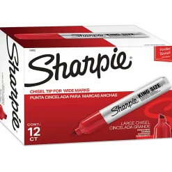 Sharpie® King-Size Permanent Markers, Chisel Point, Red Ink, Pack Of 12 Markers