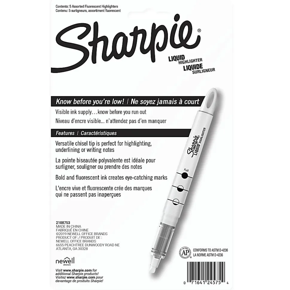 Sharpie® Liquid Highlighter, Chisel Tip Highlighters, Assorted Colors, 5 Count