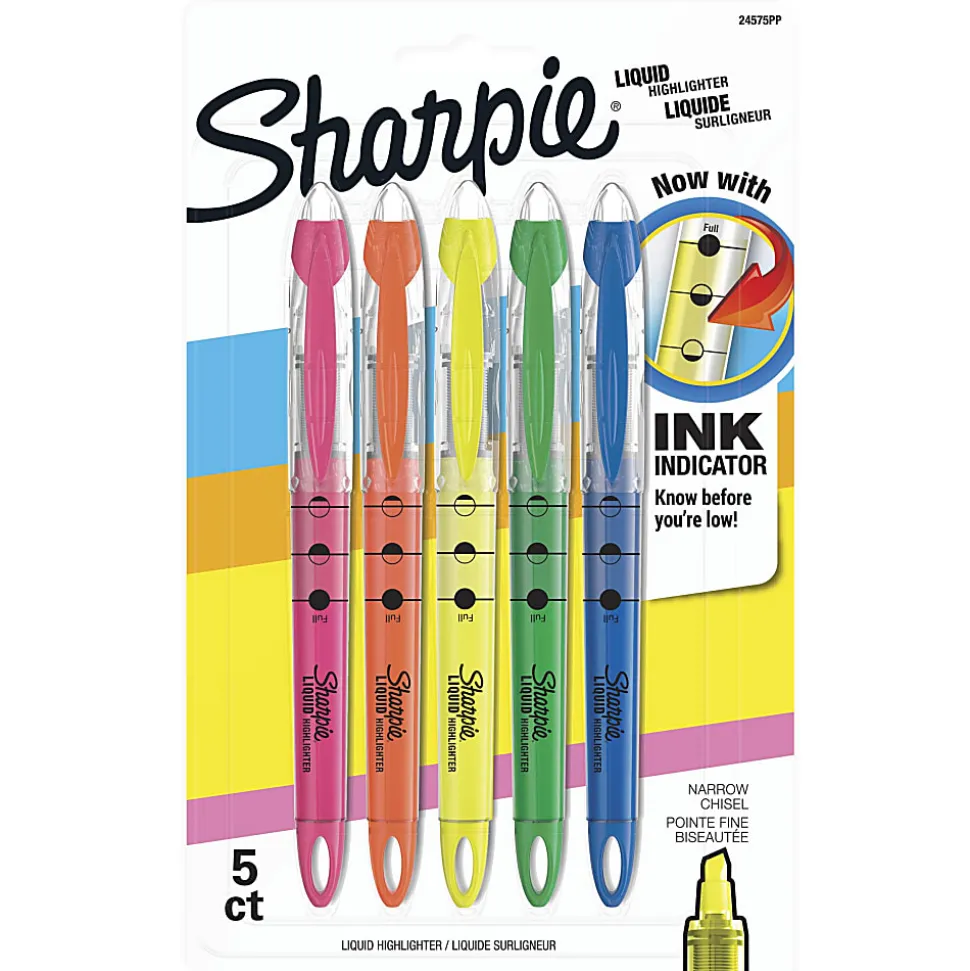 Sharpie® Liquid Highlighter, Chisel Tip Highlighters, Assorted Colors, 5 Count