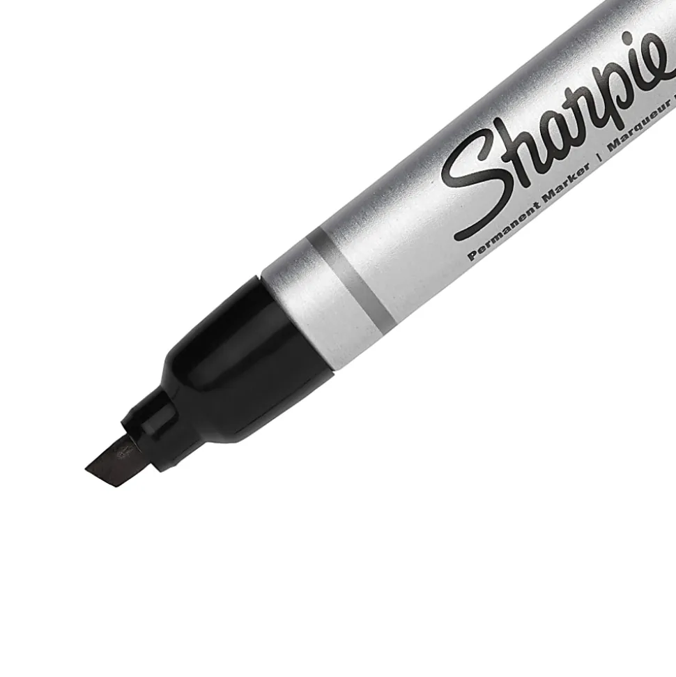 Sharpie® Metal Barrel Chisel Permanent Markers, Black Ink, Pack Of 12 Markers