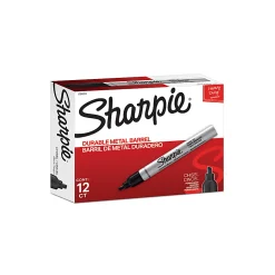 Sharpie® Metal Barrel Chisel Permanent Markers, Black Ink, Pack Of 12 Markers