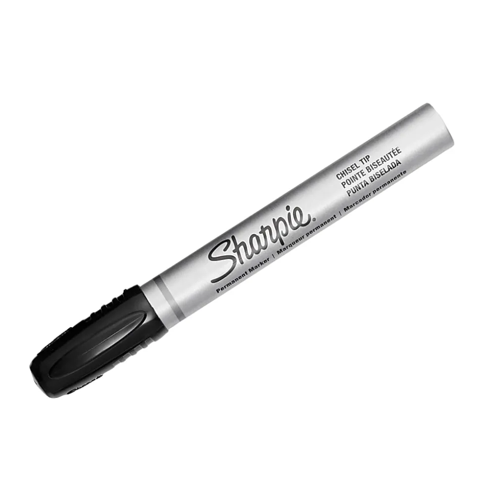 Sharpie® Metal Barrel Chisel Permanent Markers, Black Ink, Pack Of 12 Markers