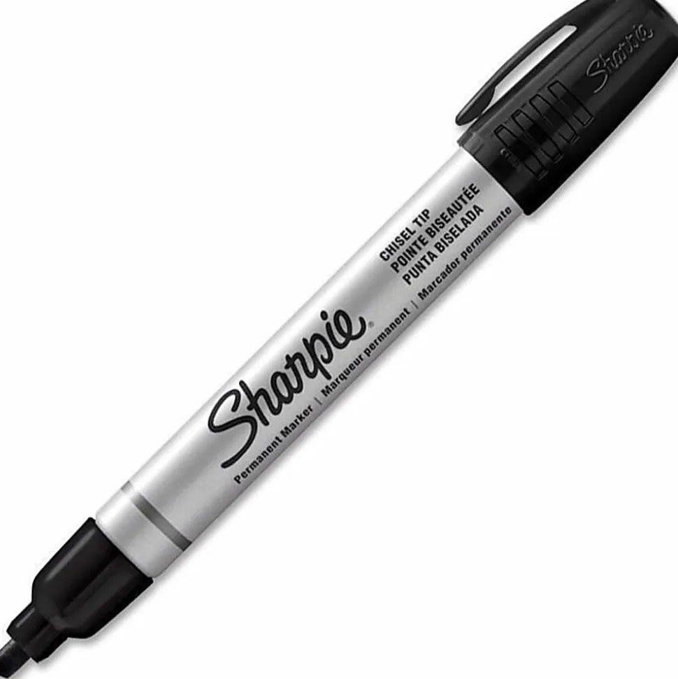 Sharpie® Metal Barrel Chisel Permanent Markers, Black Ink, Pack Of 12 Markers