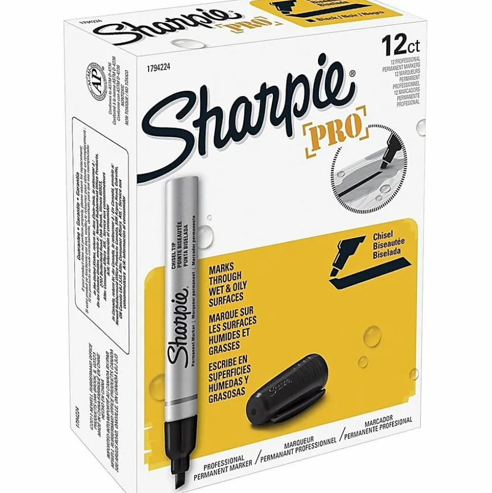 Sharpie® Metal Barrel Chisel Permanent Markers, Black Ink, Pack Of 12 Markers