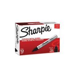 Sharpie Metal Barrel Permanent Markers, Bullet Tip, Black, 12 Count