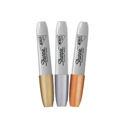 Sharpie® Metallic Chisel Tip Permanent Markers, Gray Barrels, Assorted Ink Colors, Pack Of 3 Markers