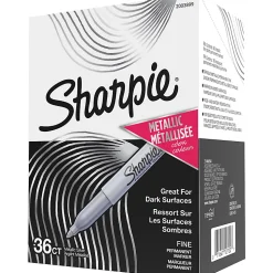 Sharpie® Metallic Permanent Markers, Fine Point, Metallic Silver, Pack Of 36