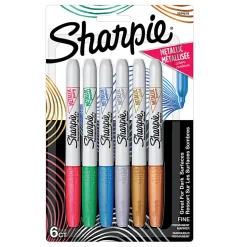 Sharpie® Metallic Permanent Markers, Fine Point, Assorted Ink Colors, Pack Of 6