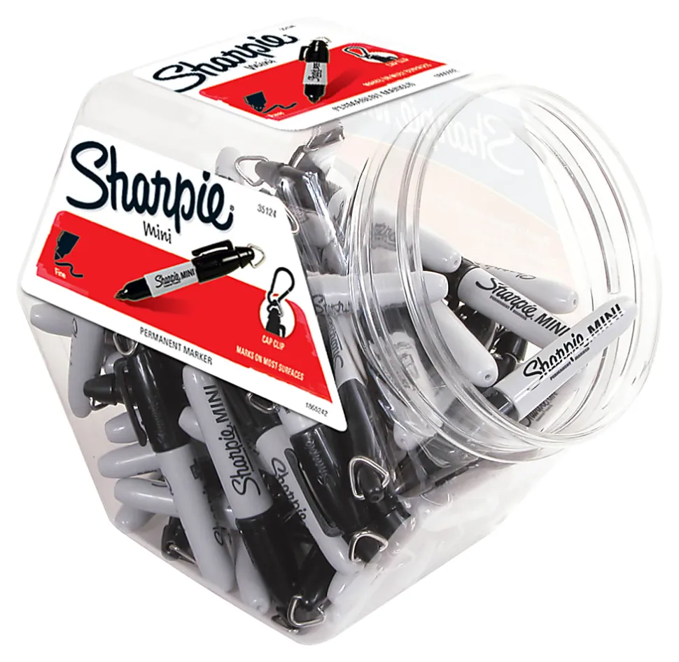 Sharpie® Mini Permanent Markers, Fine Point, Gray Barrel, Black Ink, Canister Of 72 Markers