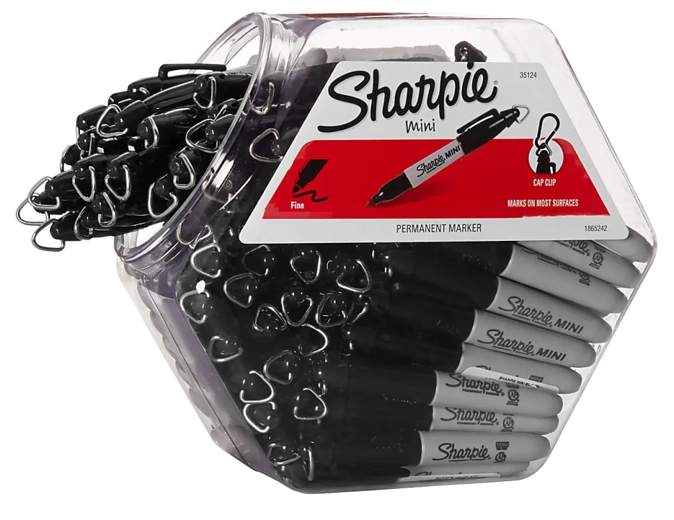 Sharpie® Mini Permanent Markers, Fine Point, Gray Barrel, Black Ink, Canister Of 72 Markers