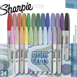 Sharpie® Mystic Gems Permanent Markers, Fine Point, White Barrels, Assorted Ink Colors, Set Of 24 Markers