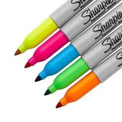 Sharpie® Neon Permanent Markers, Fine Point, Assorted Colors, Pack Of 5