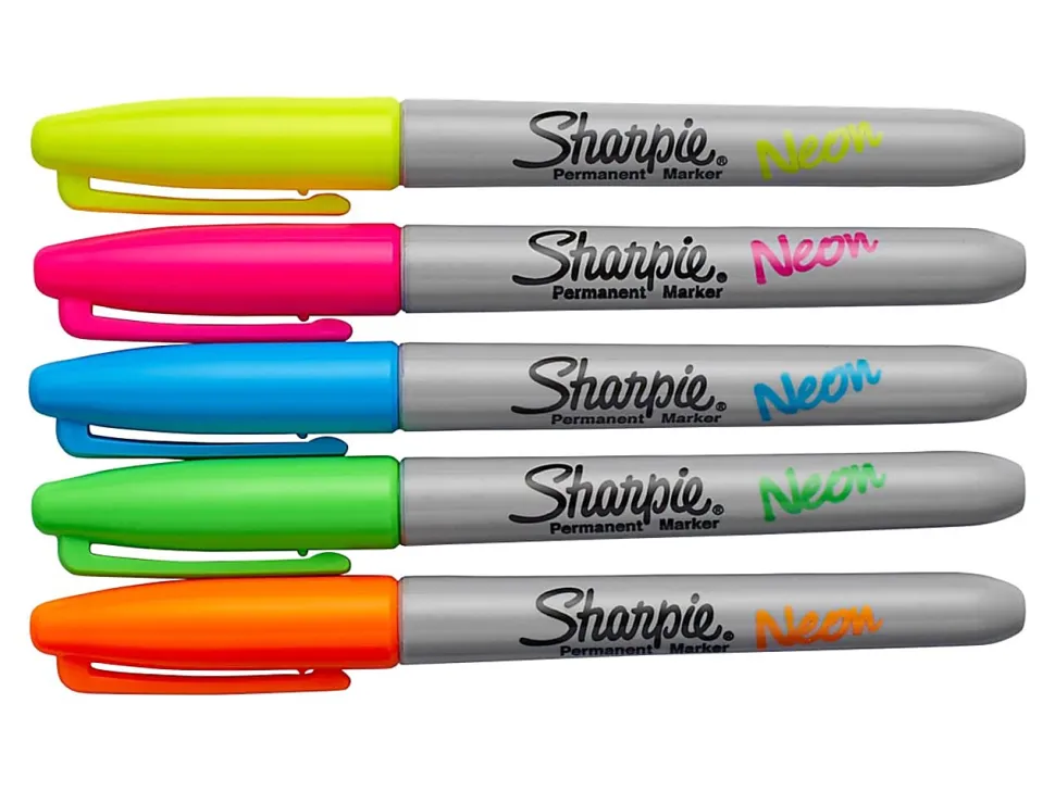 Sharpie® Neon Permanent Markers, Fine Point, Assorted Colors, Pack Of 5