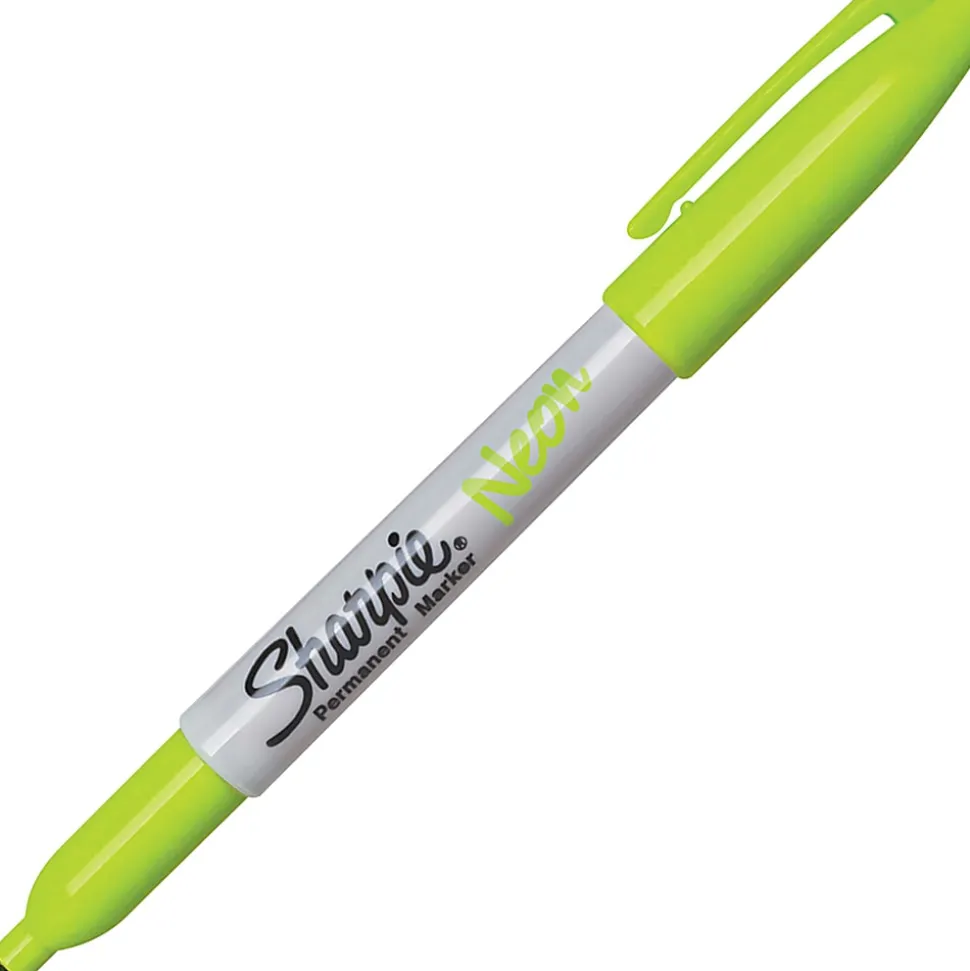 Sharpie® Neon Permanent Markers, Fine Point, Assorted Colors, Pack Of 5