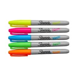 Sharpie® Neon Permanent Markers, Fine Point, Assorted Colors, Pack Of 5
