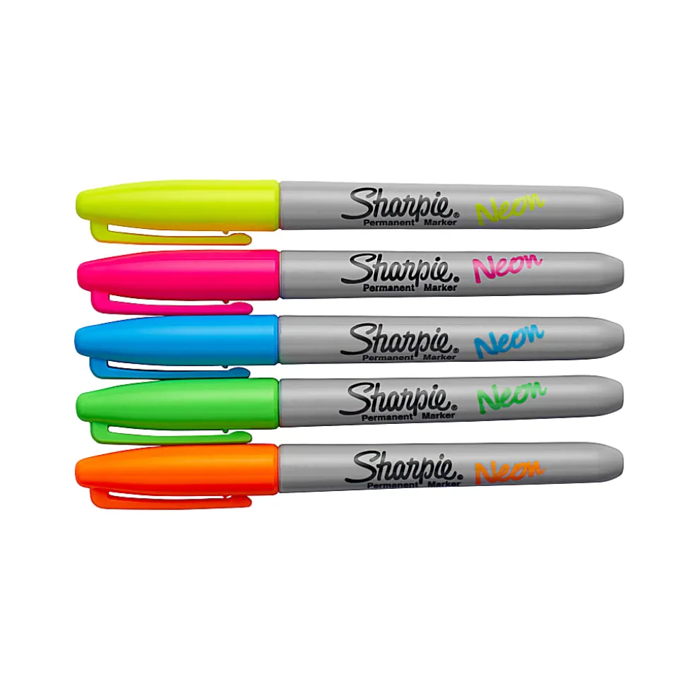 Sharpie® Neon Permanent Markers, Fine Point, Assorted Colors, Pack Of 5