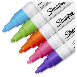 Sharpie® Oil-Based Paint Markers, Medium Point, White Barrel, Assorted Bright Colors, Pack Of 5 Markers