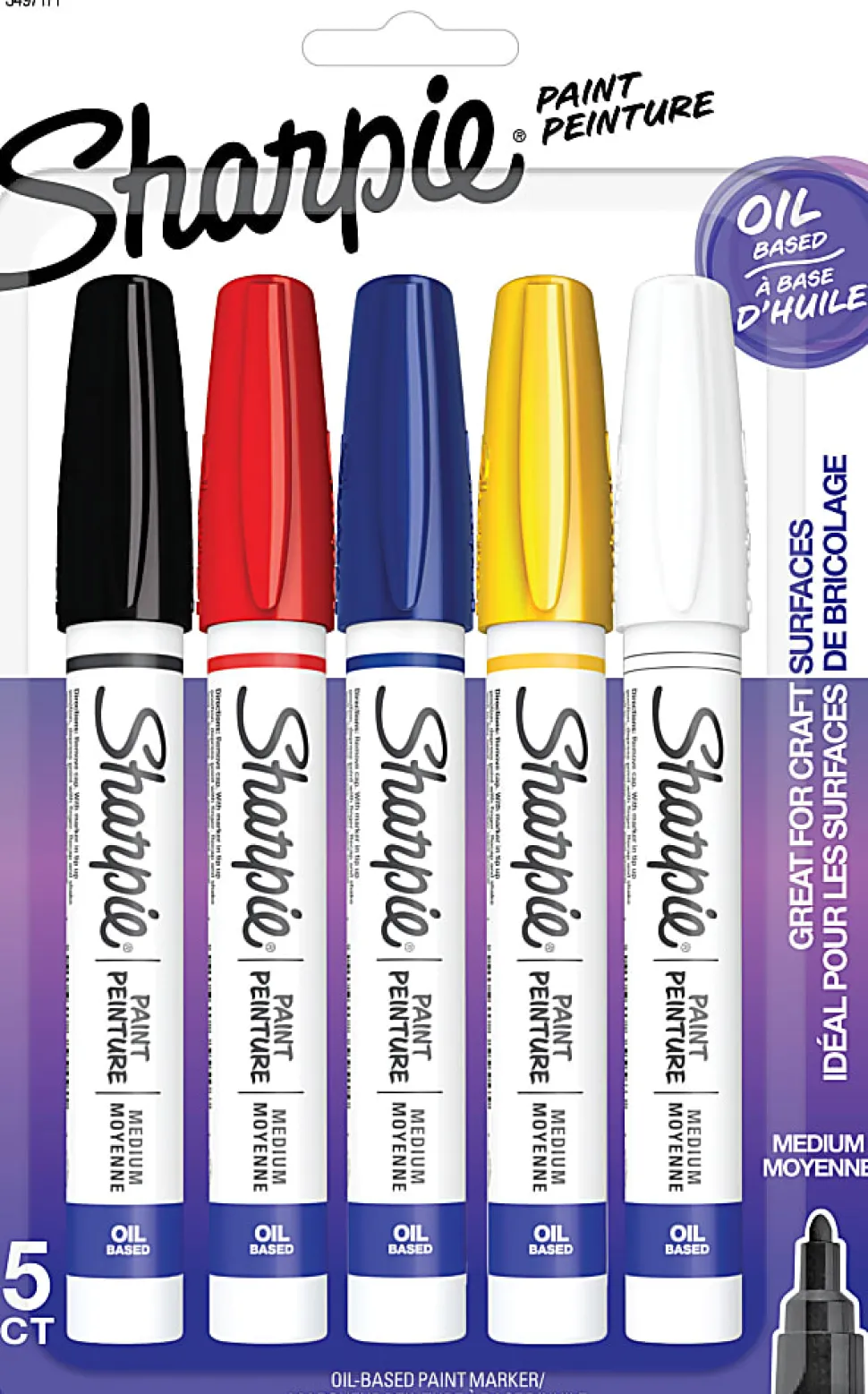 Sharpie® Paint Markers, Medium Point, Assorted Colors, Pack Of 5 Markers