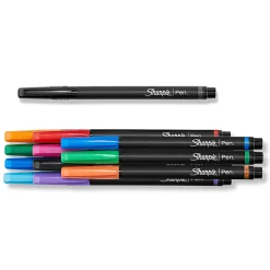 Sharpie® Pens, Fine Point, 0.4 mm, Black Barrels, Assorted Ink Colors, Pack Of 12