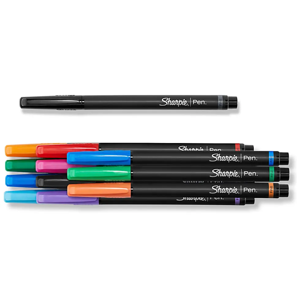Sharpie® Pens, Fine Point, 0.4 mm, Black Barrels, Assorted Ink Colors, Pack Of 12