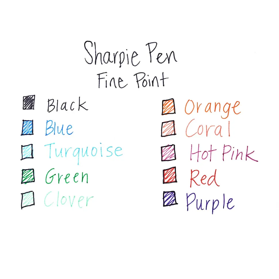 Sharpie® Pens, Fine Point, 0.4 mm, Black Barrels, Assorted Ink Colors, Pack Of 12