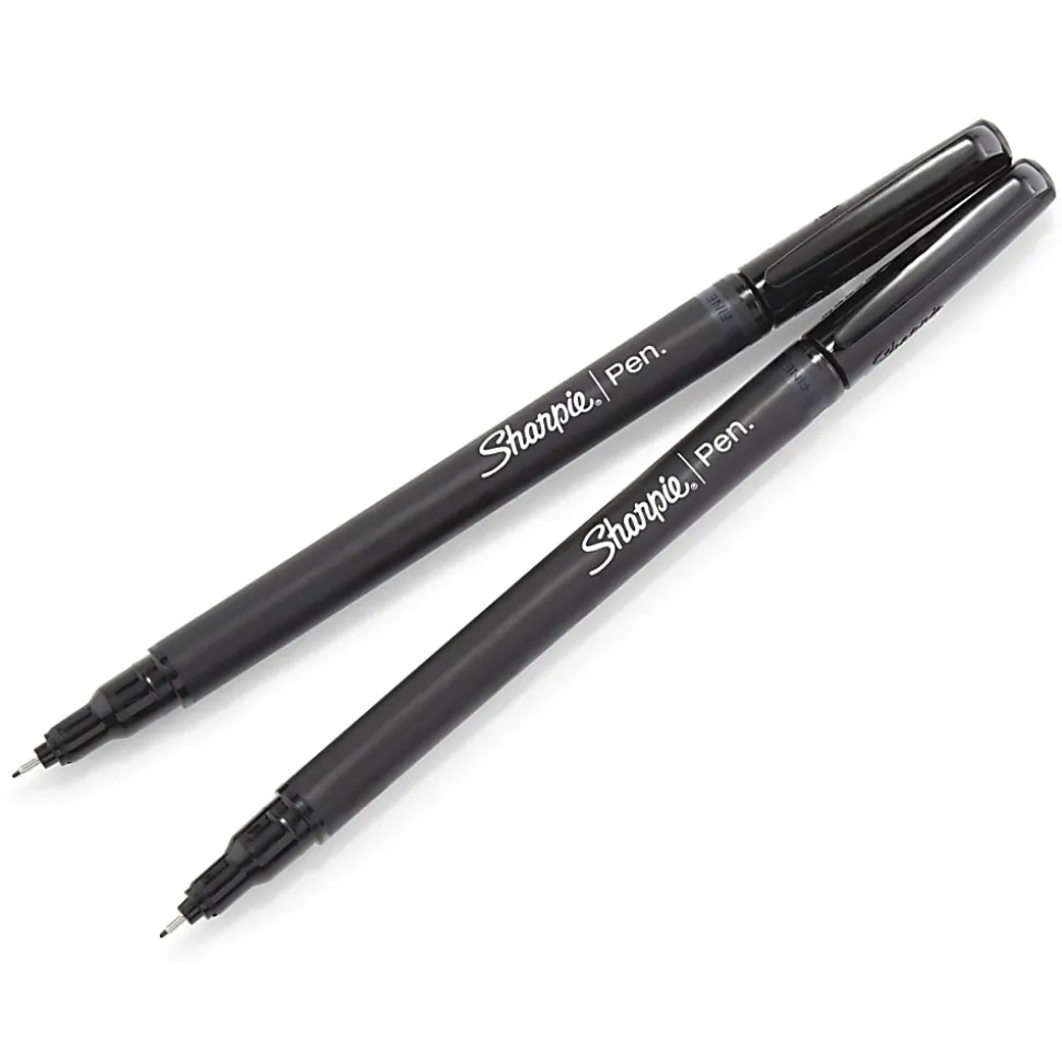 Sharpie® Pens, Fine Point, 0.4 mm, Black Barrels, Assorted Ink Colors, Pack Of 12
