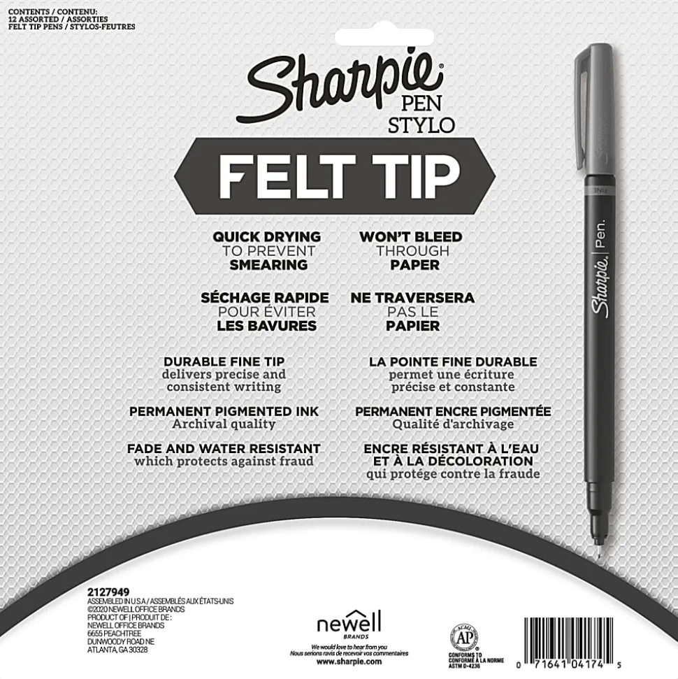 Sharpie® Pens, Fine Point, 0.4 mm, Black Barrels, Assorted Ink Colors, Pack Of 12