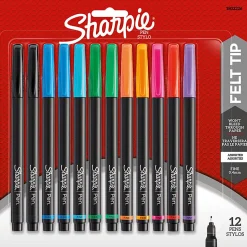 Sharpie® Pens, Fine Point, 0.4 mm, Black Barrels, Assorted Ink Colors, Pack Of 12