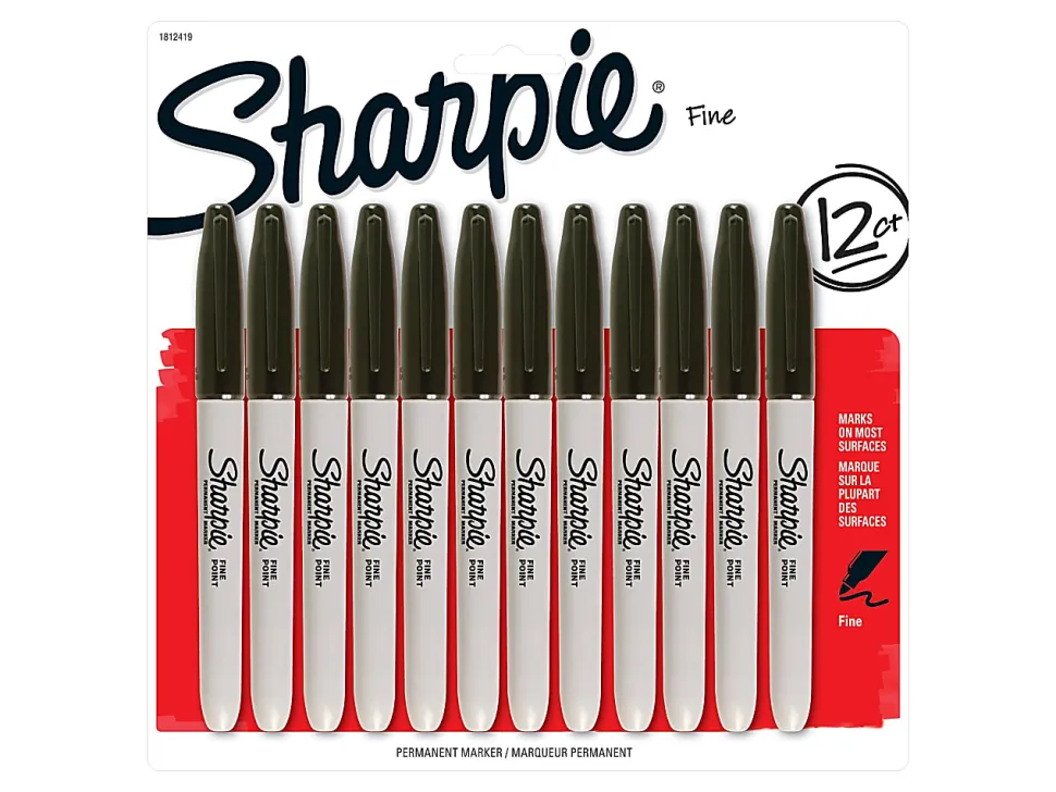 Sharpie® Permanent Fine-Point Markers, Gray Barrel, Black Ink, Pack Of 12 Markers