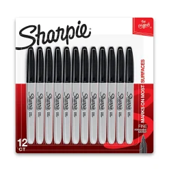 Sharpie® Permanent Fine-Point Markers, Gray Barrel, Black Ink, Pack Of 12 Markers