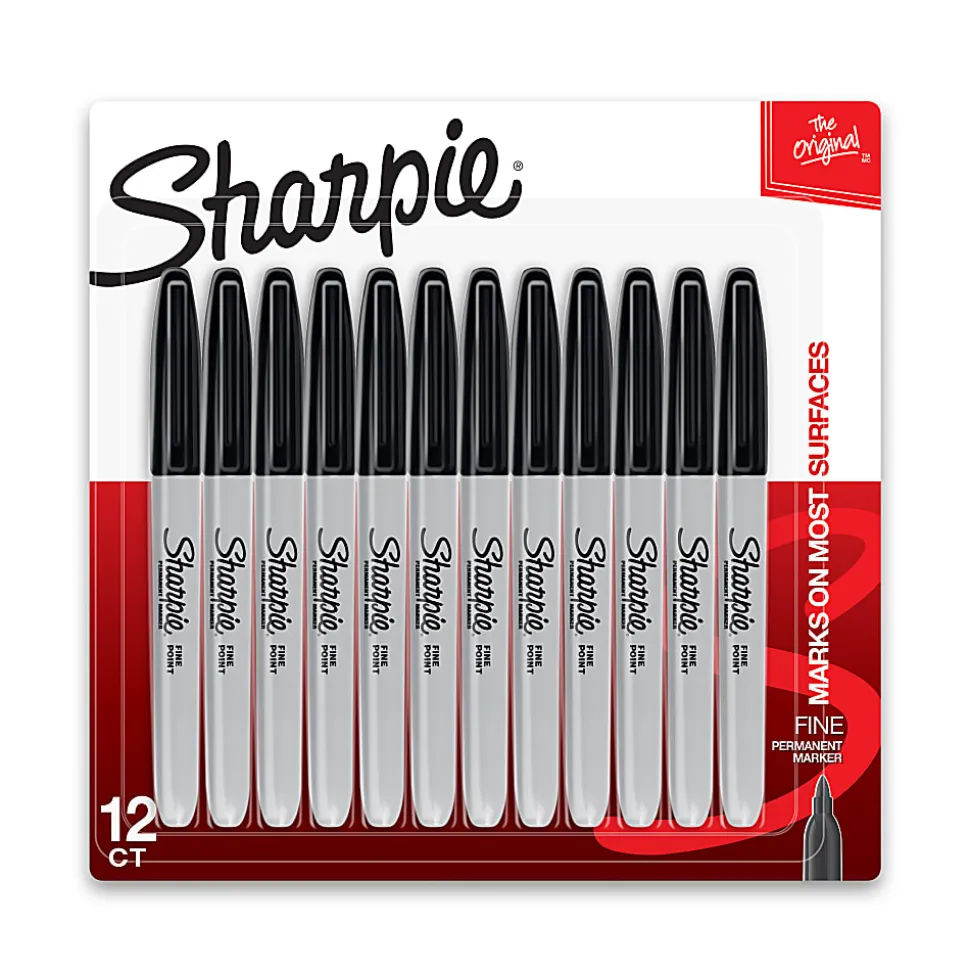 Sharpie® Permanent Fine-Point Markers, Gray Barrel, Black Ink, Pack Of 12 Markers