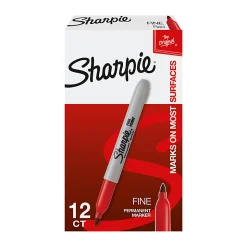 Sharpie® Permanent Fine-Point Markers, Red, Pack Of 12 Markers