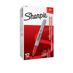 Sharpie® Permanent Fine-Point Markers, Red, Pack Of 12 Markers