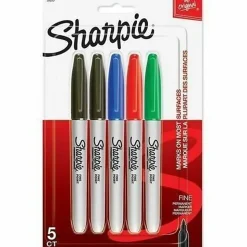 Sharpie® Permanent Fine-Point Markers, Assorted Colors, Pack Of 5 Markers