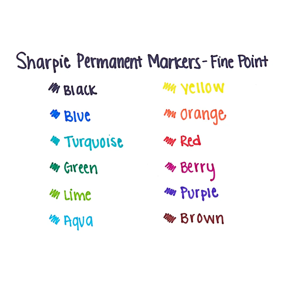 Sharpie® Permanent Fine-Point Markers, Assorted Colors, Pack Of 12