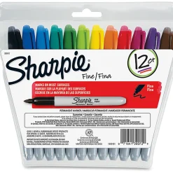Sharpie® Permanent Fine-Point Markers, Assorted Colors, Pack Of 12