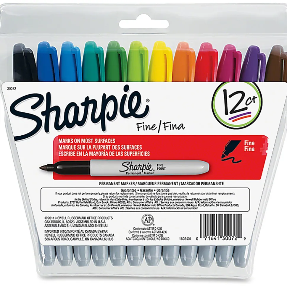 Sharpie® Permanent Fine-Point Markers, Assorted Colors, Pack Of 12