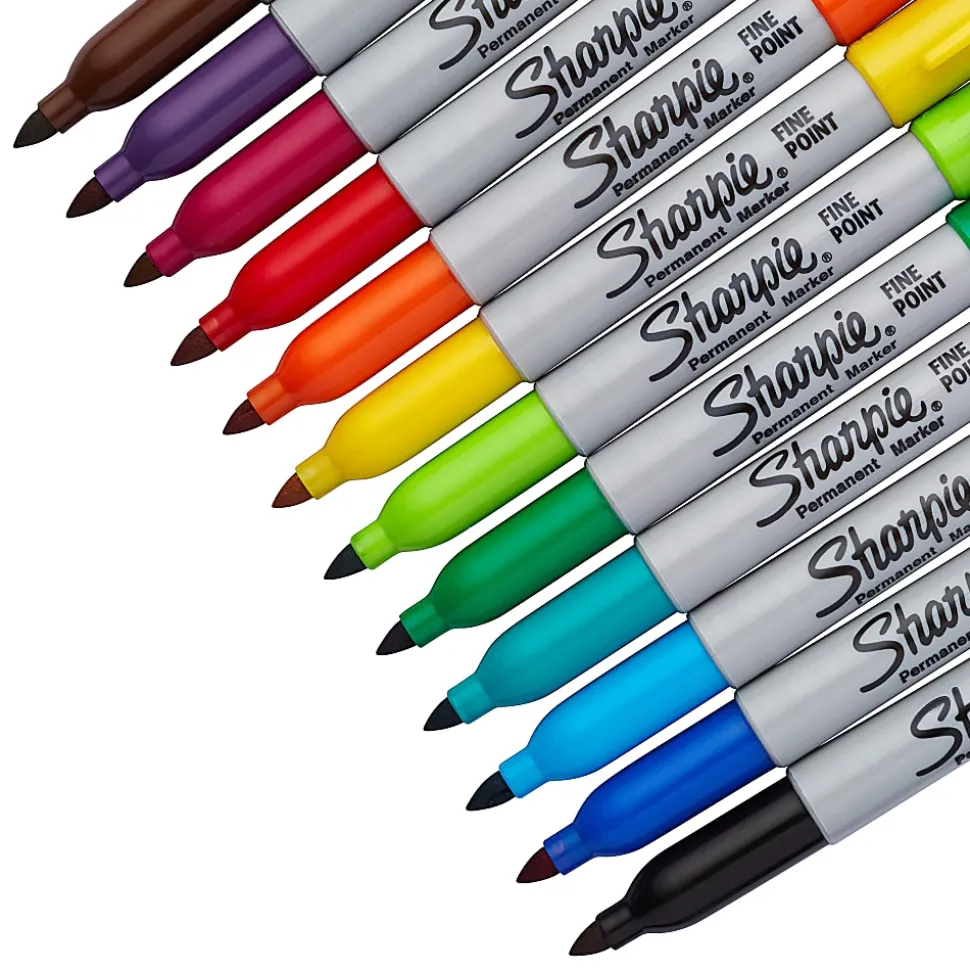 Sharpie® Permanent Fine-Point Markers, Assorted Colors, Pack Of 12
