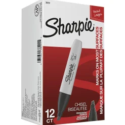 Sharpie® Permanent Markers, Chisel Tip, Black Ink, Pack Of 12 Markers