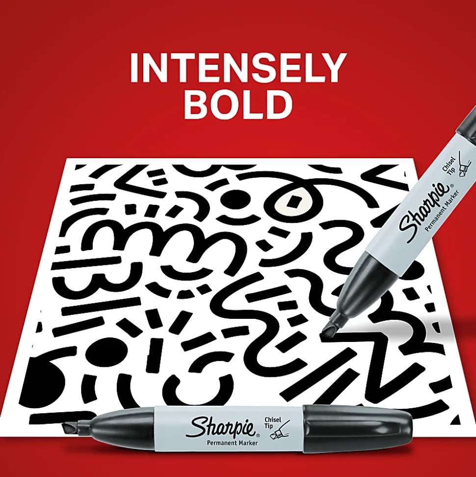 Sharpie® Permanent Markers, Chisel Tip, Gray Barrel, Black Ink, Pack Of 36 Markers