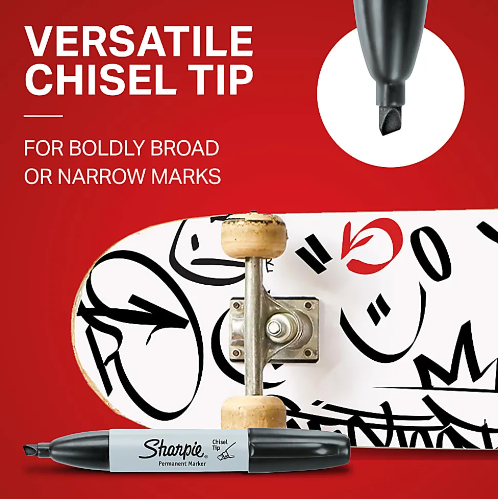 Sharpie® Permanent Markers, Chisel Tip, Gray Barrel, Black Ink, Pack Of 36 Markers
