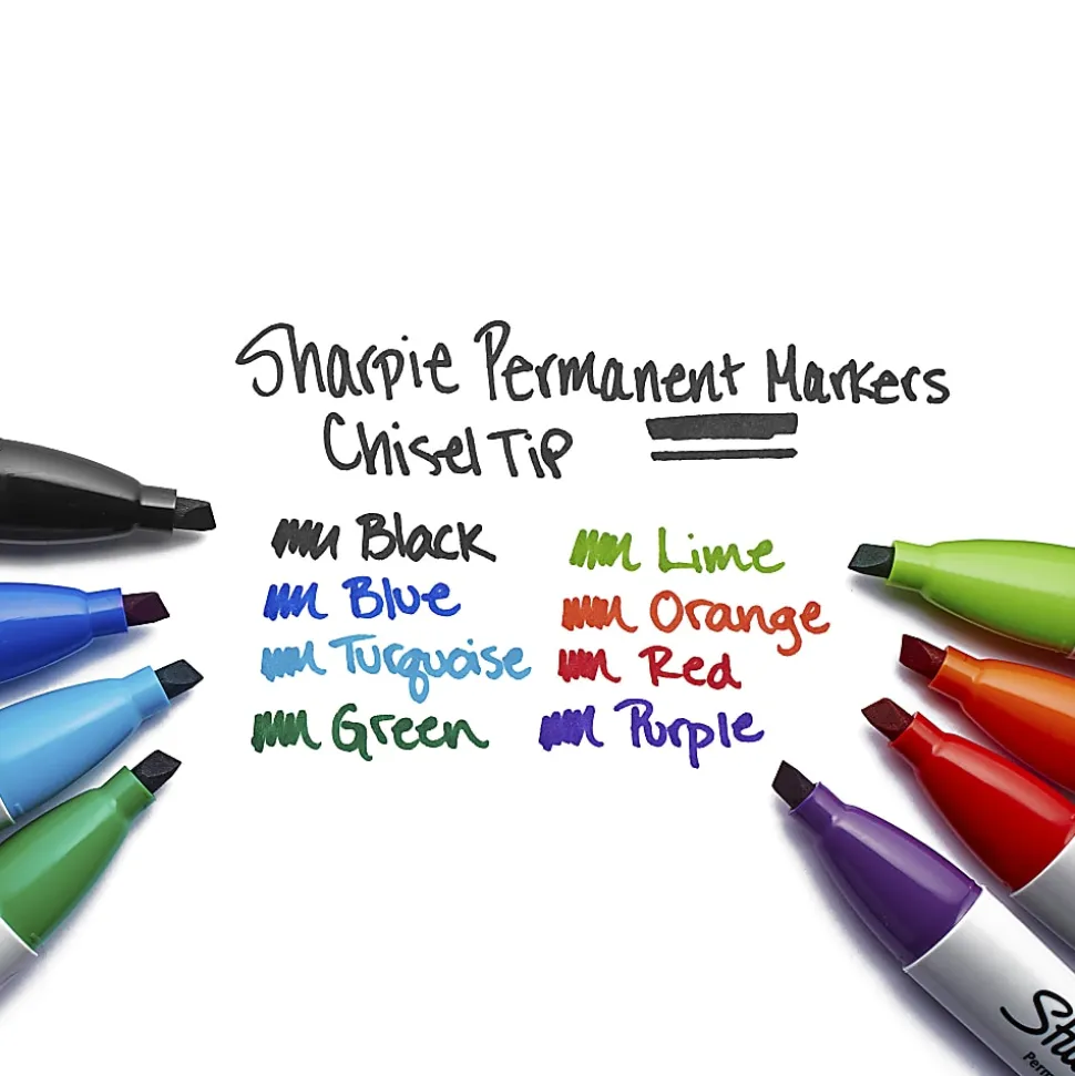 Sharpie® Permanent Markers, Chisel Tip, Black Ink, Pack Of 4 Markers