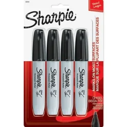 Sharpie® Permanent Markers, Chisel Tip, Black Ink, Pack Of 4 Markers