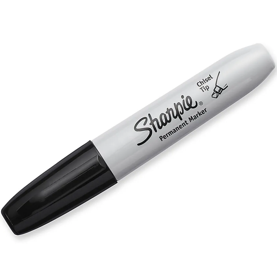 Sharpie® Permanent Markers, Chisel Tip, Black Ink, Pack Of 4 Markers