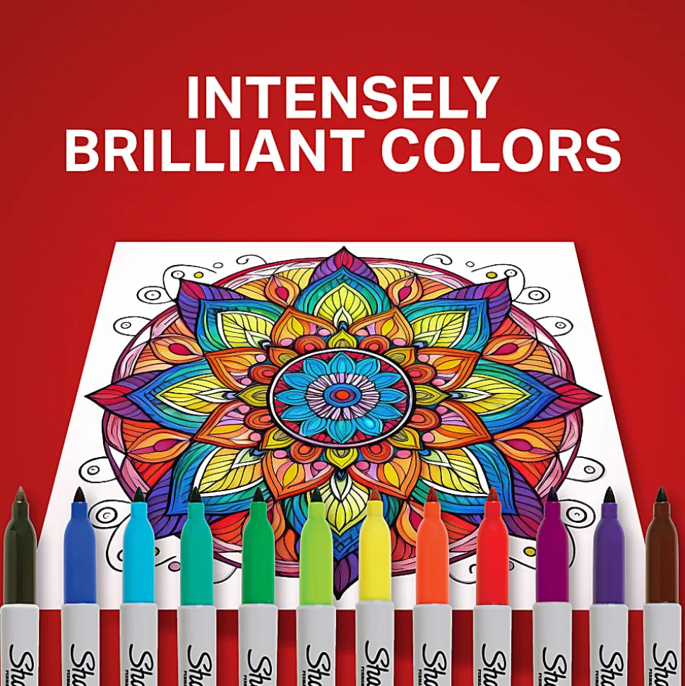 Sharpie®Permanent Markers, Fine Point, Assorted Colors, Set Of 24, Pouch